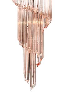 Pink Murano Glass Venini Triedri spiral chandelier. This beautiful italian chandelier features hand blown pink glass components that is layered in a downward spiral. From the iconic Venini studio in Italy.