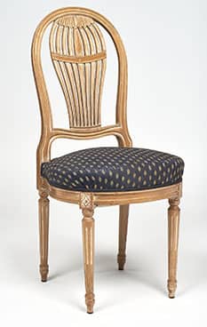  Beautiful Set Of Six Antique Louis XVI Style Céruse Dining Chairs Made of Beech Wood. Featuring Fluted Legs, Circular Seats, And A Strong Wooden Back Inspired By The Design Of 18th Century Hot Air Balloons. This Fabulous Set Can Be Purchased at Jean-Marc Fray Antiques in Austin, Texas. We Also Ship Worldwide.