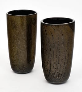 Authentic Italian Black And Avventurina Murano Glass Vases