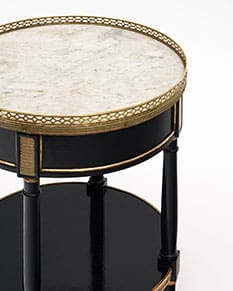 Louis XVI style side table with gold accents and carrara marble top