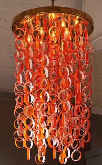 Authentic vintage orange and white Murano glass disc chandelier