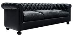 Italian Vintage Black Leather Chesterfield Pair of Sofas