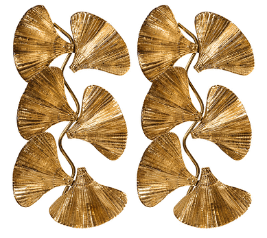 Pair of sconces, Italian, from the island of Murano. This pair is made of hand-blown glass with gold leaf in the delicate shape of gingko leaves. They are supported on a brass structure. Newly wired to US standards. Different techniques of Murano Glass fixtures and creations.