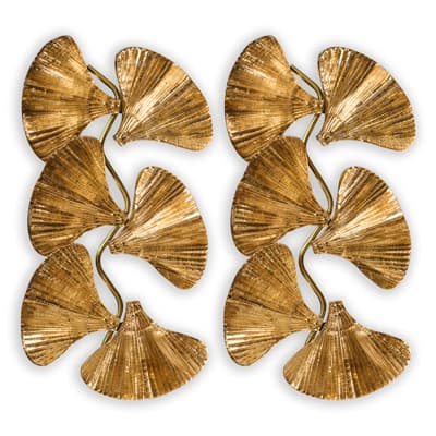 Pair of sconces, Italian, from the island of Murano. This pair is made of hand-blown glass with gold leaf in the delicate shape of gingko leaves
