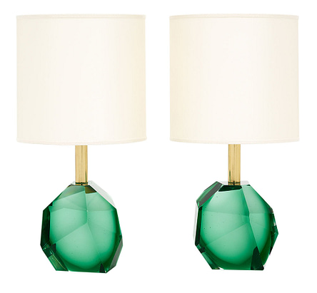 Murano glass green rock lamps signed by Alberto Dona. We love the modernity of the lamps, the abstract form, and the high decorative impact of this dynamic pair. They have been newly wired to fit US standards. Add vibrant green murano glass rock lamps to your home to add boldness and color.