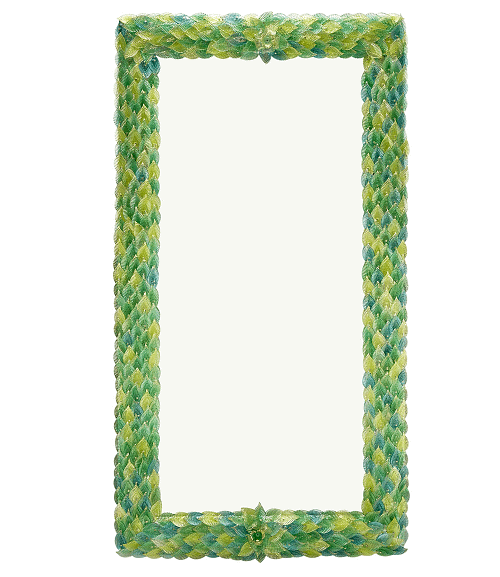 Mirror, Veneitan, from the island of Murano featuring a rich array of green and yellow hand-made glass leaves fused with 24 carat gold leafing. Incorporate shades of green into your space.
