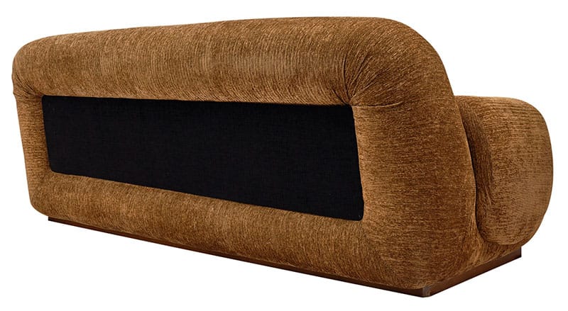 Sofa, mid-century modern, from Italy with brown and black corduroy upholstery. This piece is in the style of Mario Bellini and is extremely comfortable. It is supported by a walnut base.