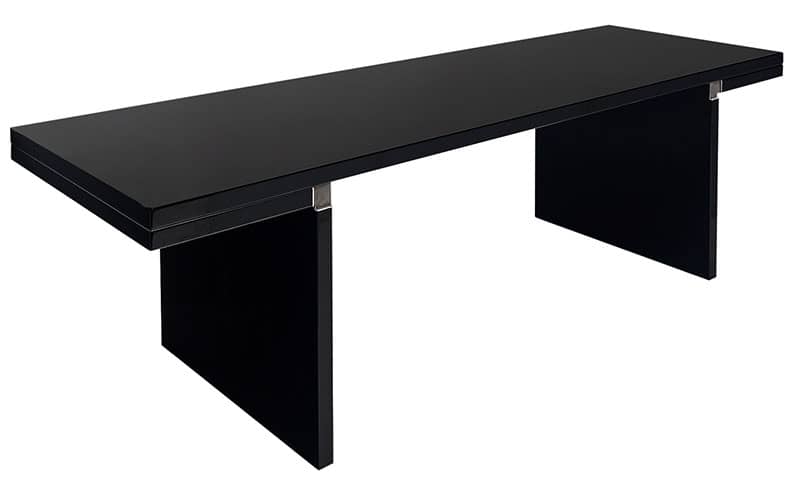 Italian lacquered table by Carlo Scarpa for Cassina. This piece is crafted with MDF panels that have been layered with very shiny mirror-like lacquer. The pieces are assembled using aluminum alloy joints. Carlo Scarpa’s designs are often notable for their strong angular lines and unique approach to material.