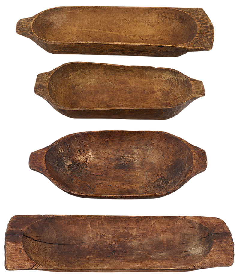 Set of four Italian wooden baker bowls. The listed measurements are for the largest of the four. Circa 1900